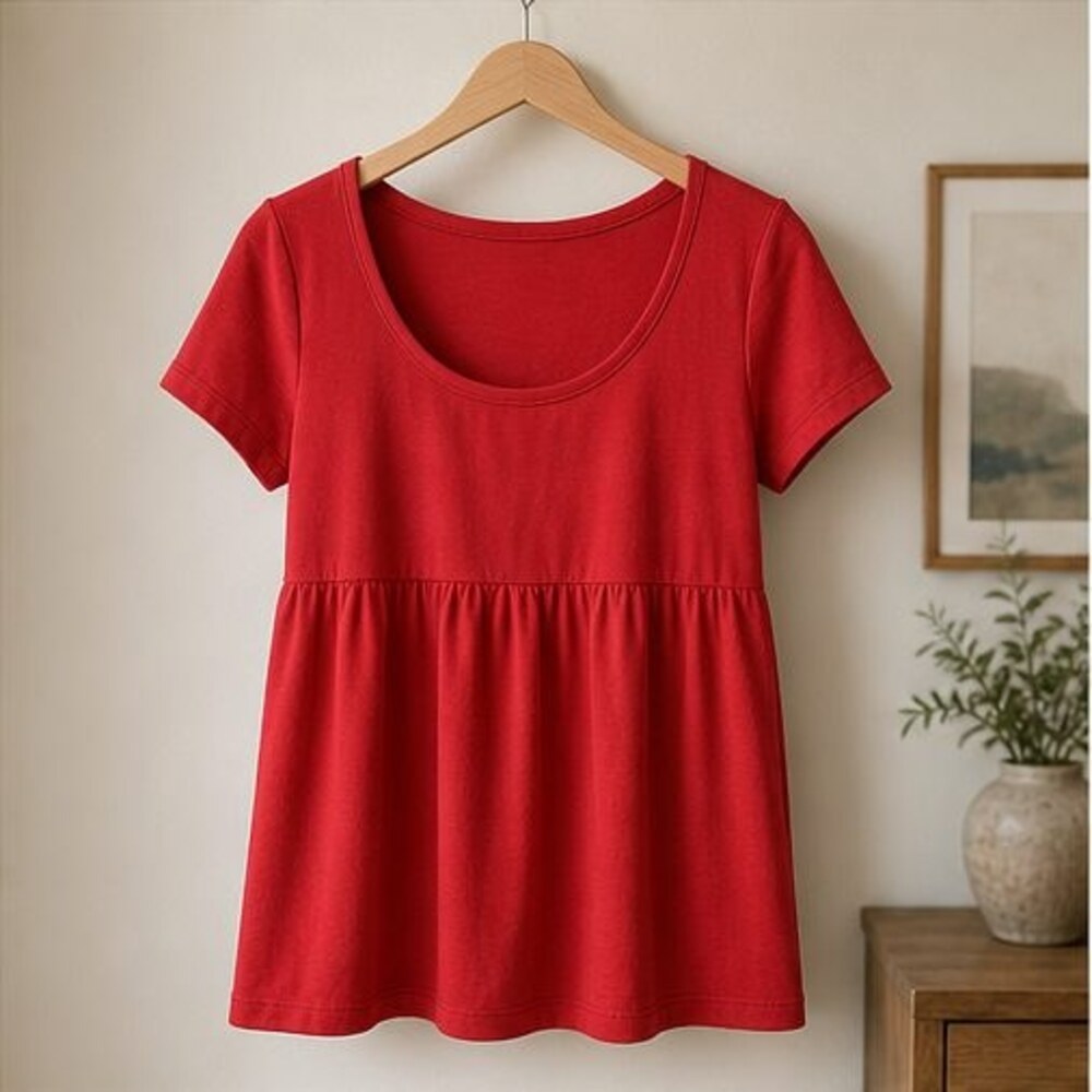 Red Scoop Neck Babydoll Top